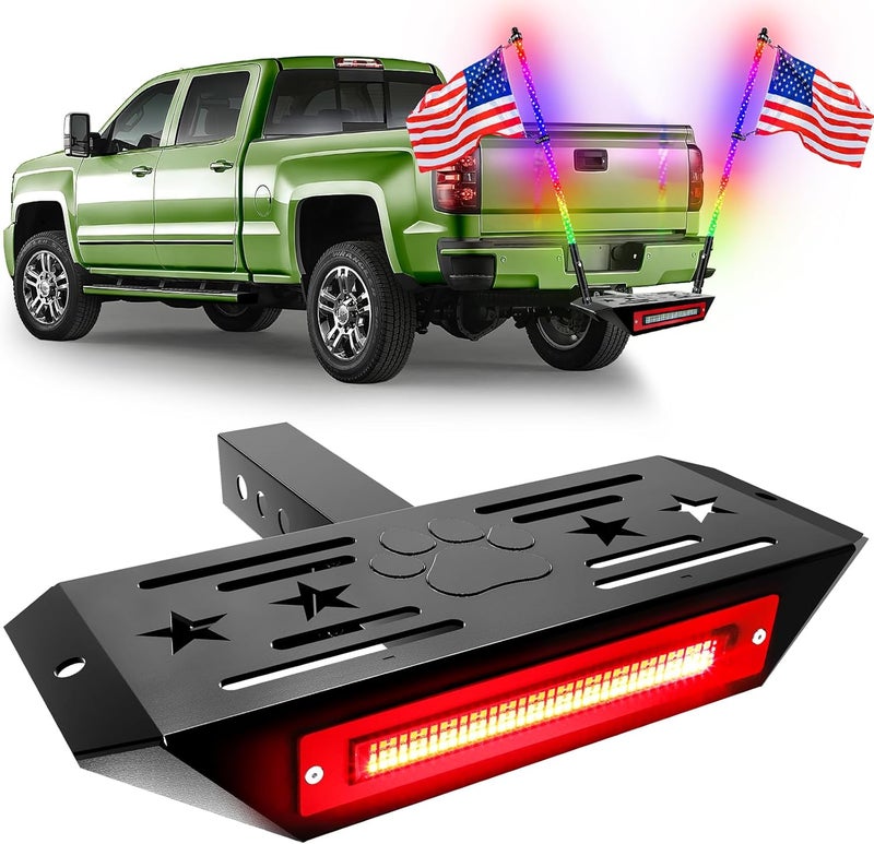 VKU Hitch Step with Light and Whip Mount Holes, 108 LED Brake Lighting(6 Mode) Fit 2" Receiver Steel Construction Powder Matte Coated for Trucks Chevy Ford Toyota GMC Dodge RAM Jeep ATVs SUVs Vans - Image 1